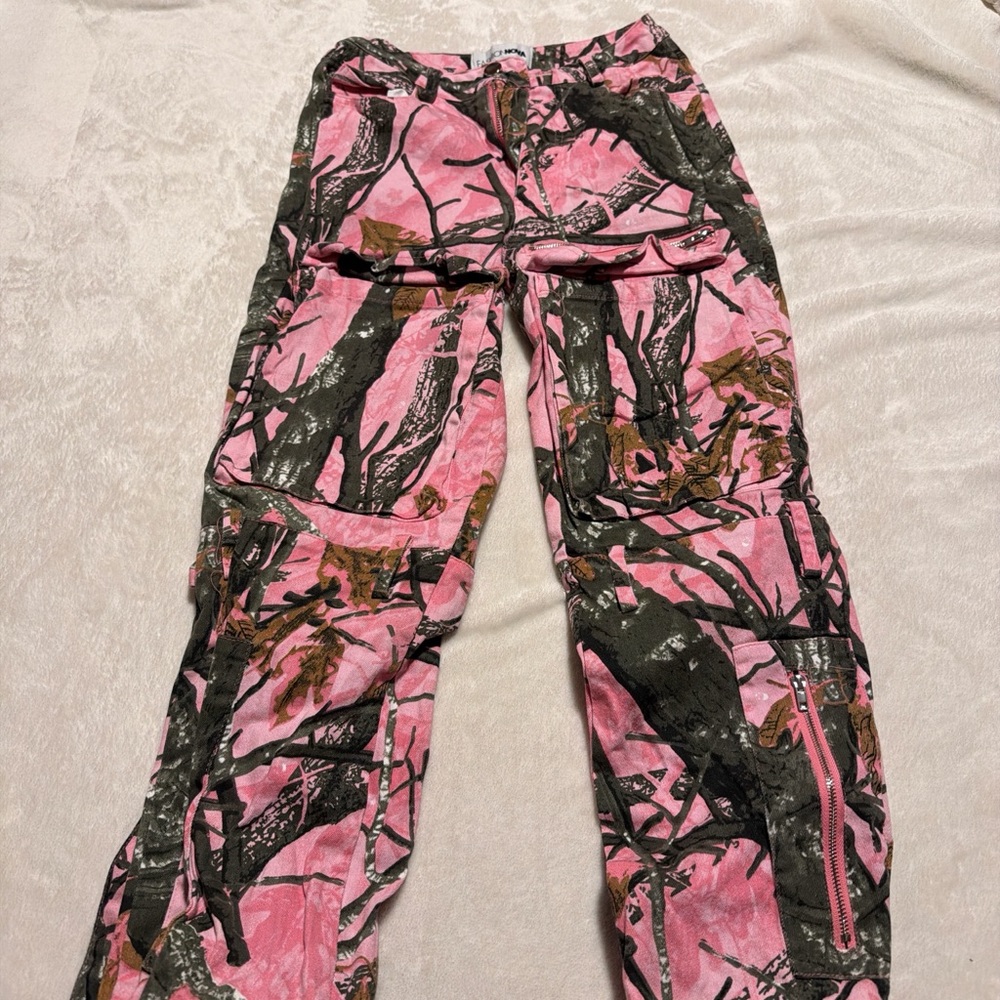 Fashion Nova Pink Camo Wide Leg Cargo Pants